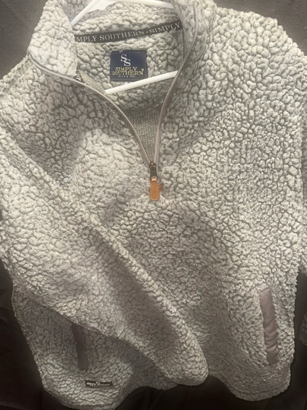 Simply Southern Light Gray Sherpa Quarter-Zip Pullover
